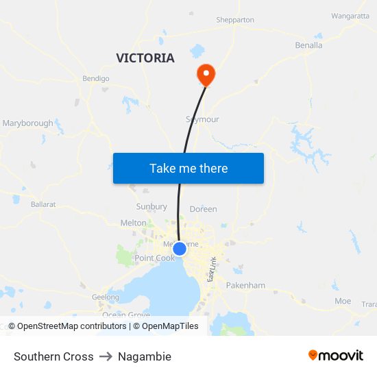 Southern Cross to Nagambie map
