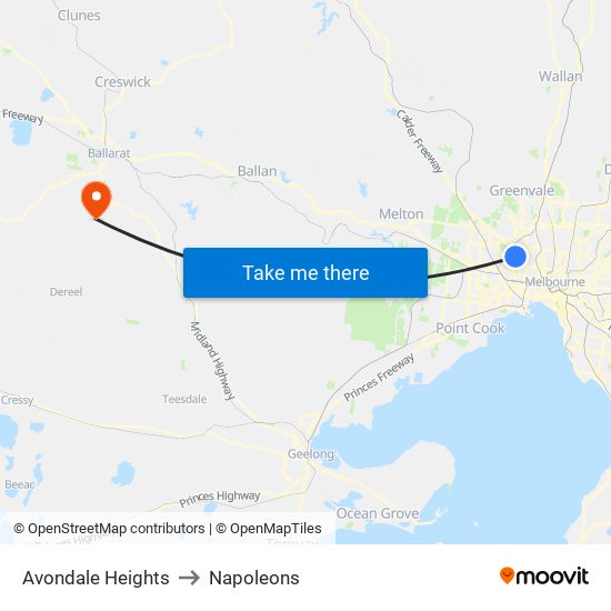 Avondale Heights to Napoleons map