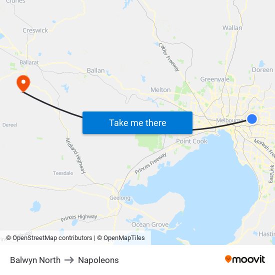 Balwyn North to Napoleons map