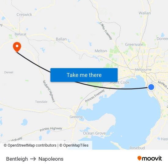 Bentleigh to Napoleons map