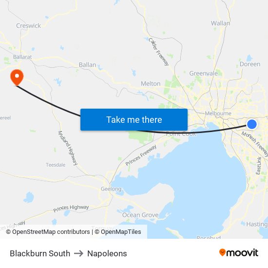 Blackburn South to Napoleons map