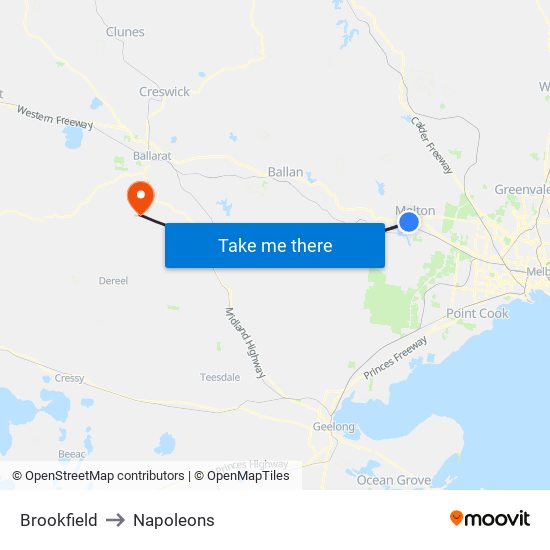 Brookfield to Napoleons map