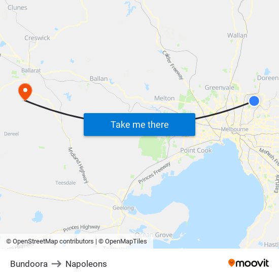 Bundoora to Napoleons map