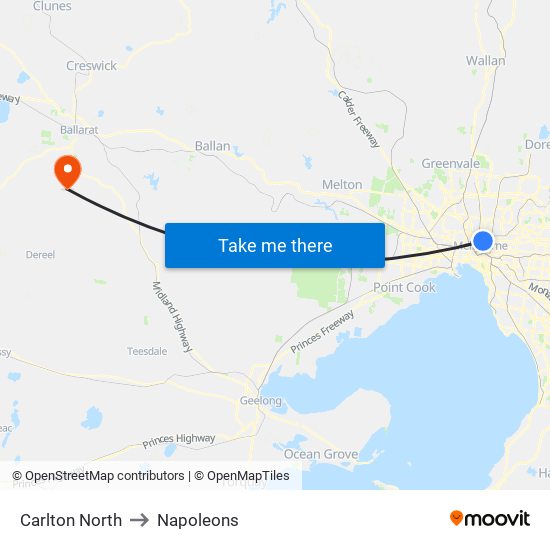 Carlton North to Napoleons map