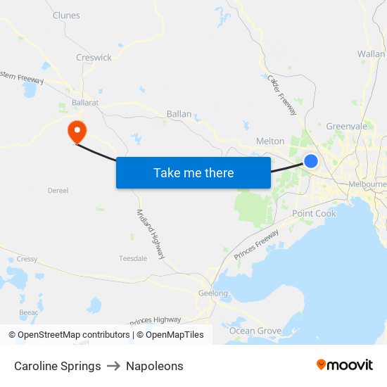 Caroline Springs to Napoleons map