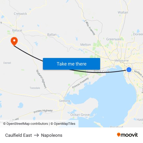 Caulfield East to Napoleons map