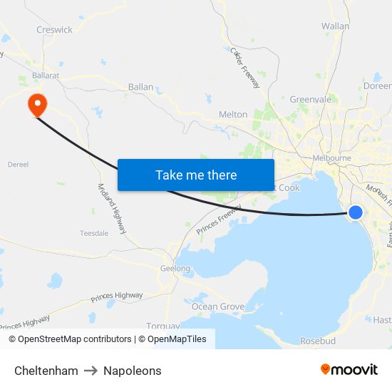 Cheltenham to Napoleons map