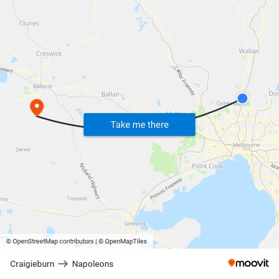 Craigieburn to Napoleons map