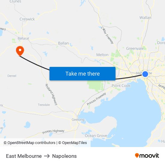 East Melbourne to Napoleons map