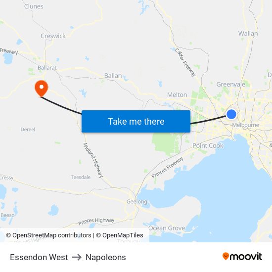 Essendon West to Napoleons map