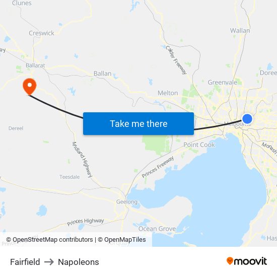 Fairfield to Napoleons map