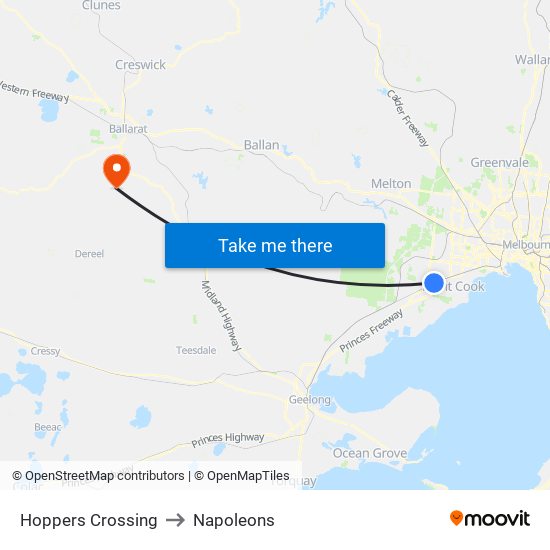 Hoppers Crossing to Napoleons map