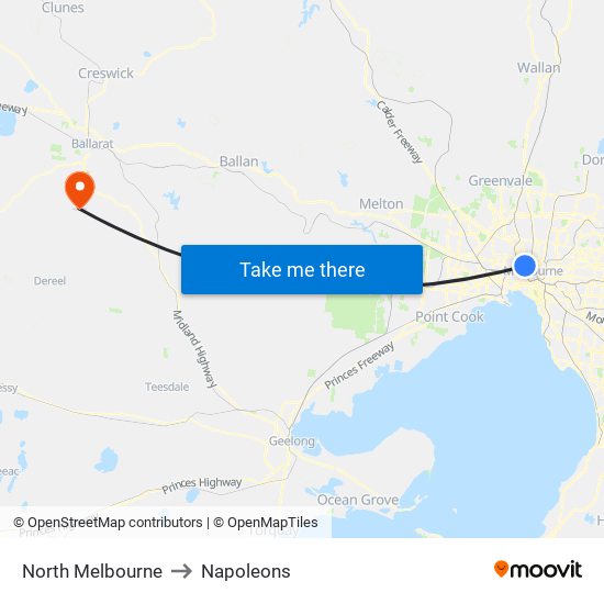 North Melbourne to Napoleons map