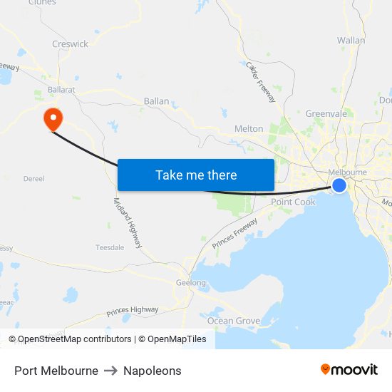 Port Melbourne to Napoleons map