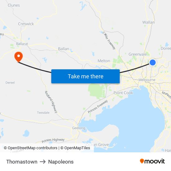 Thomastown to Napoleons map