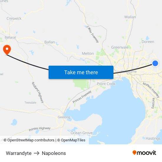 Warrandyte to Napoleons map