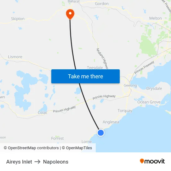 Aireys Inlet to Napoleons map