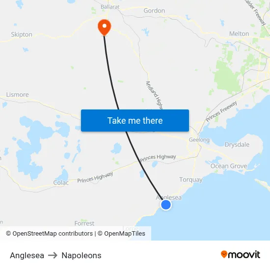 Anglesea to Napoleons map