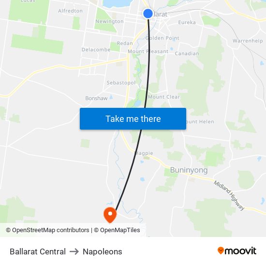 Ballarat Central to Napoleons map