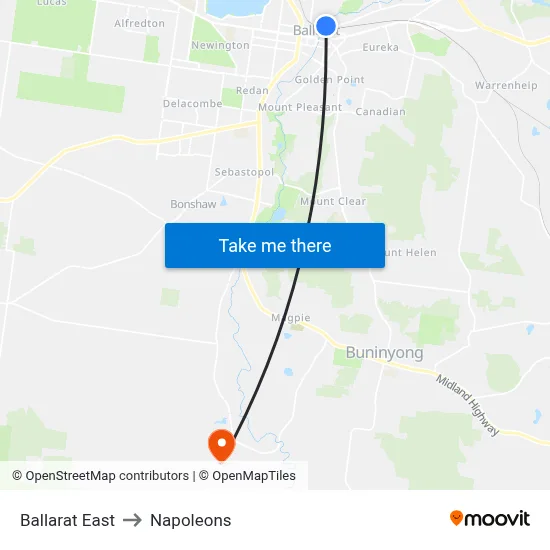 Ballarat East to Napoleons map