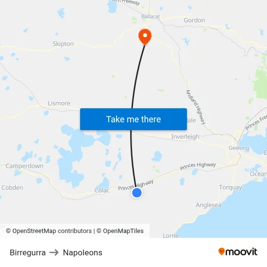 Birregurra to Napoleons map