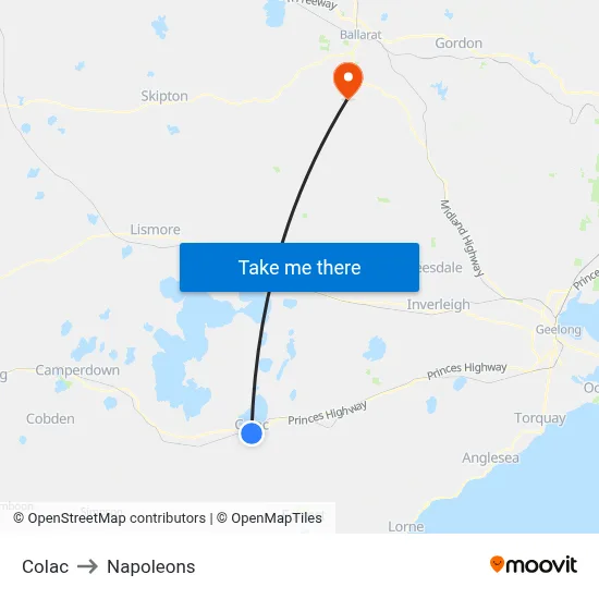 Colac to Napoleons map