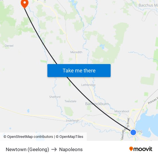 Newtown (Geelong) to Napoleons map