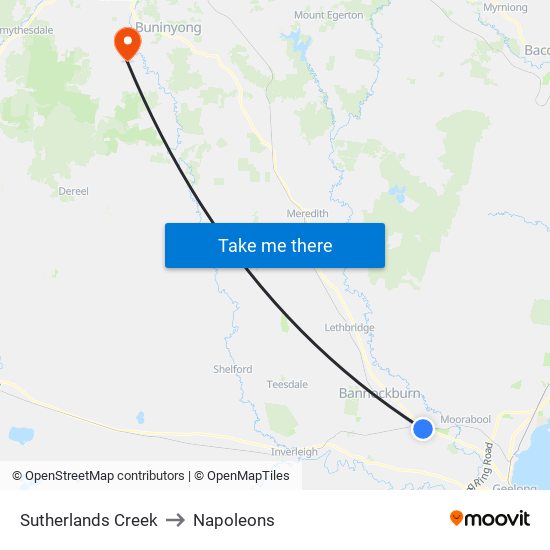 Sutherlands Creek to Napoleons map