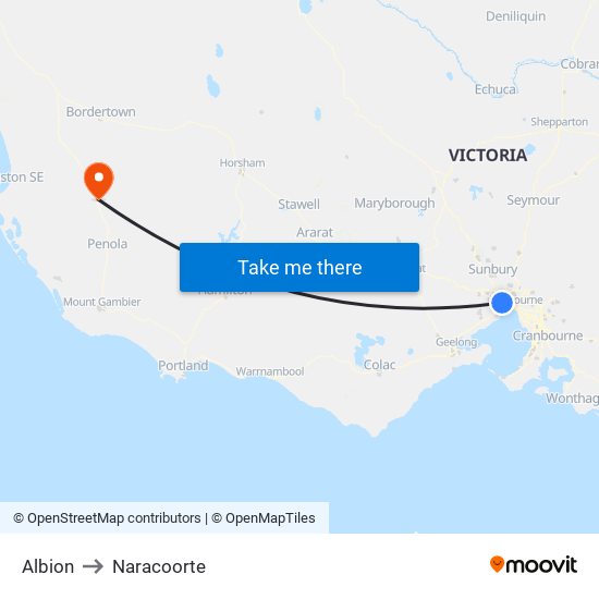 Albion to Naracoorte map