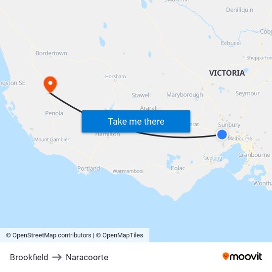 Brookfield to Naracoorte map