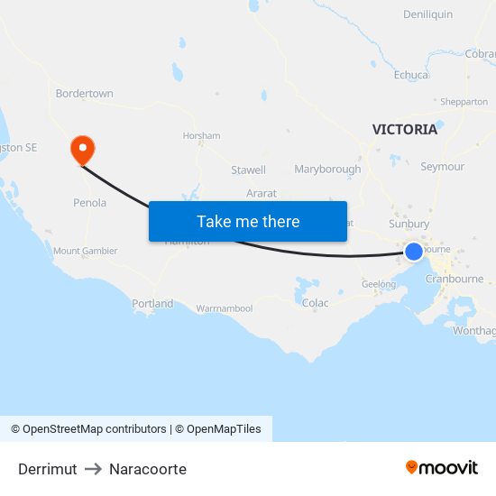 Derrimut to Naracoorte map