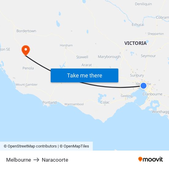 Melbourne to Naracoorte map