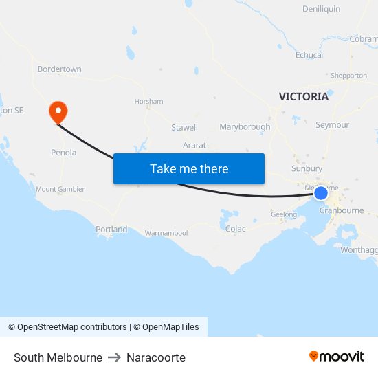 South Melbourne to Naracoorte map