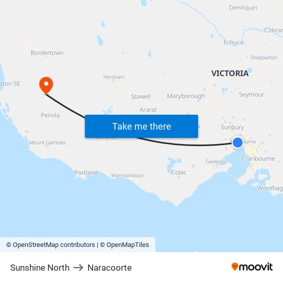 Sunshine North to Naracoorte map