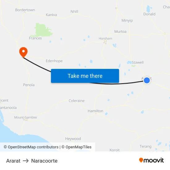 Ararat to Naracoorte map