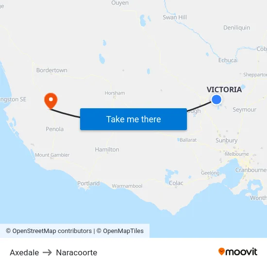 Axedale to Naracoorte map