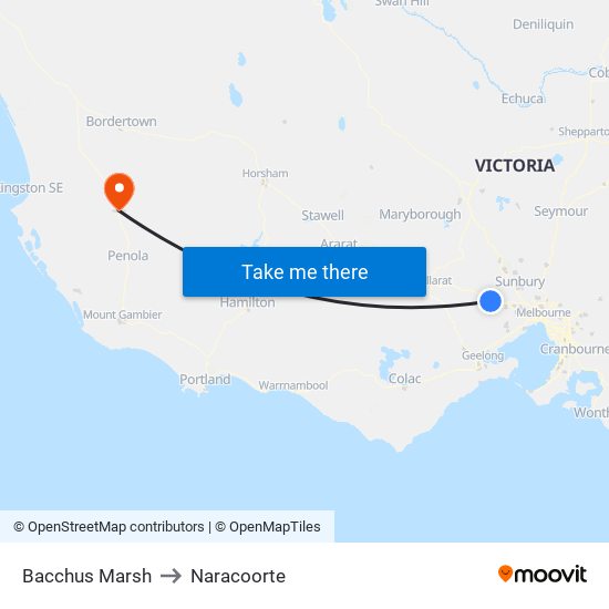 Bacchus Marsh to Naracoorte map