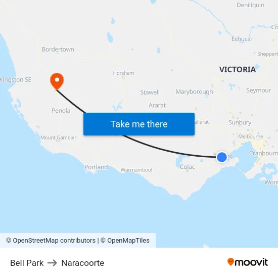 Bell Park to Naracoorte map