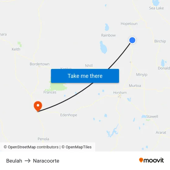 Beulah to Naracoorte map