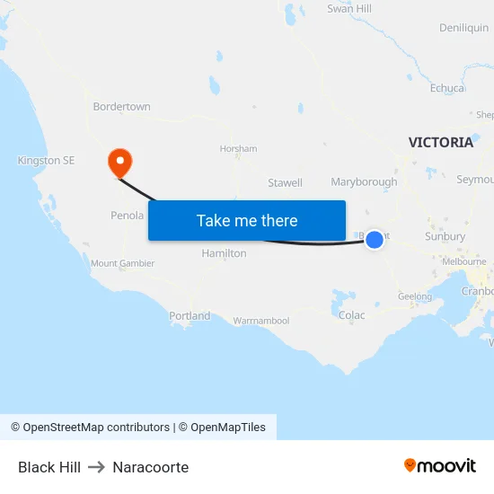 Black Hill to Naracoorte map
