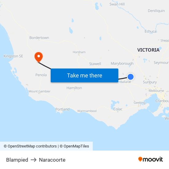 Blampied to Naracoorte map