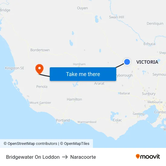 Bridgewater On Loddon to Naracoorte map