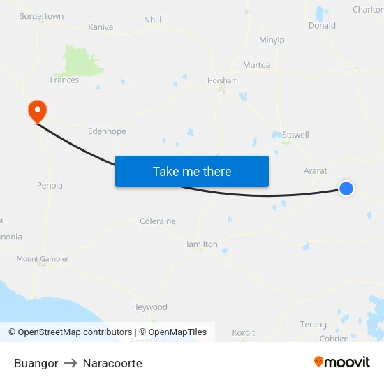 Buangor to Naracoorte map
