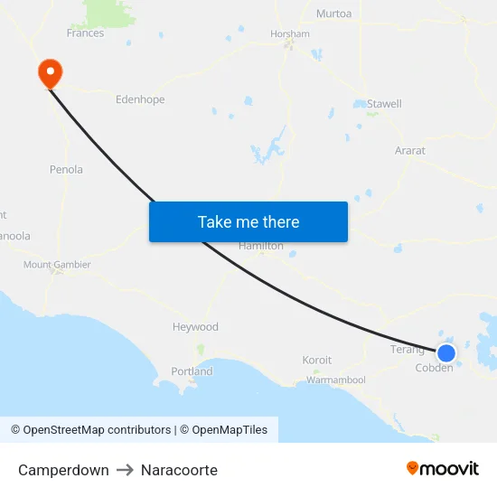 Camperdown to Naracoorte map