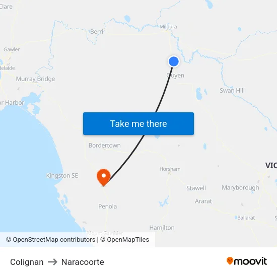 Colignan to Naracoorte map
