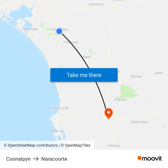 Coonalpyn to Naracoorte map