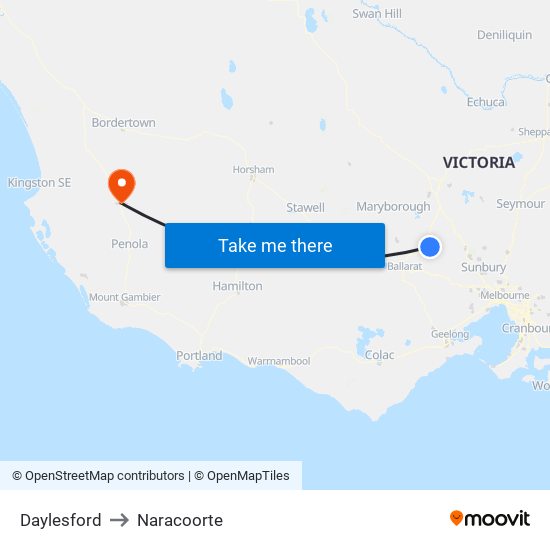 Daylesford to Naracoorte map