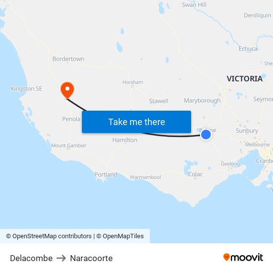 Delacombe to Naracoorte map