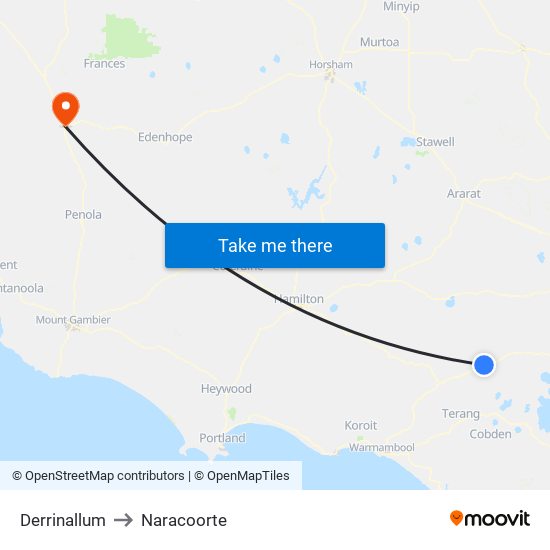 Derrinallum to Naracoorte map