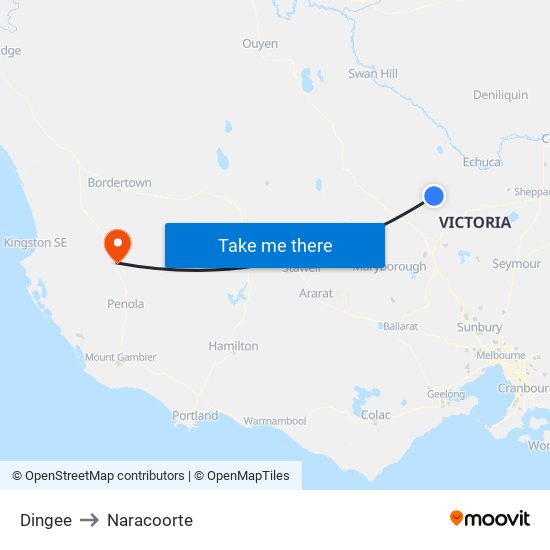 Dingee to Naracoorte map